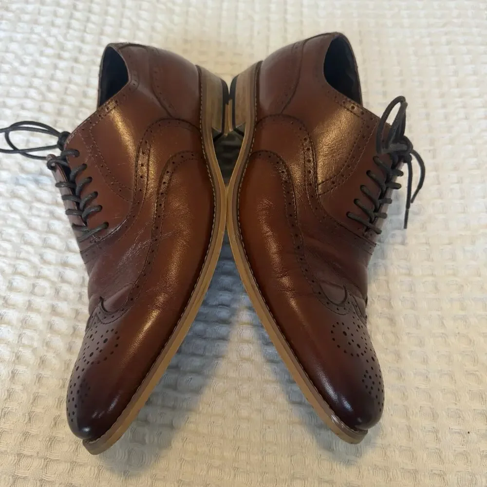 STACY ADAMS WING TIP DRESS SHOES BROWN LEATHER SIZE 8.9 M
